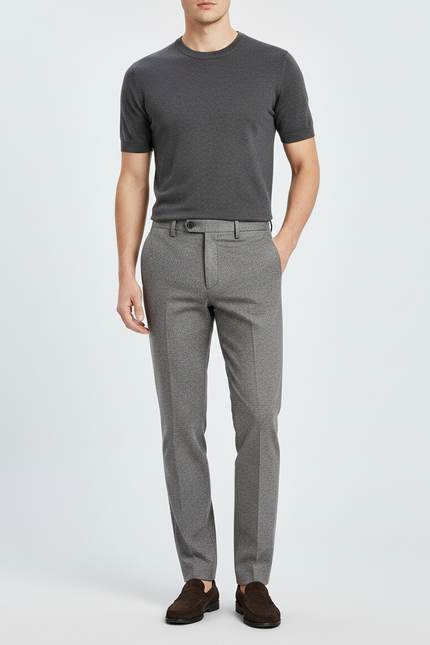 Pantalon Gris Texturé Slim Business Homme Laine Élégant