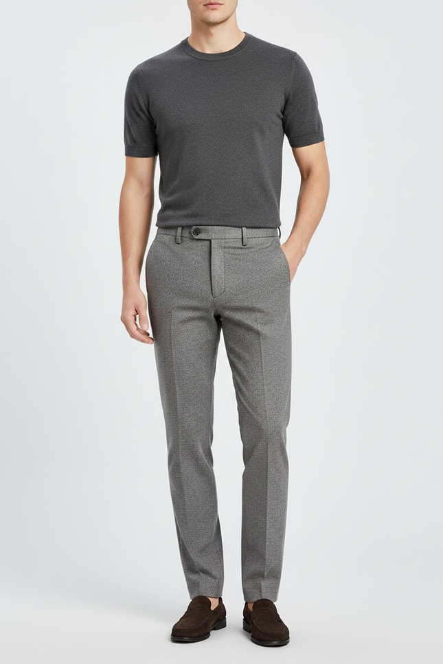 Pantalon Gris Texturé Slim Business Homme Laine Élégant