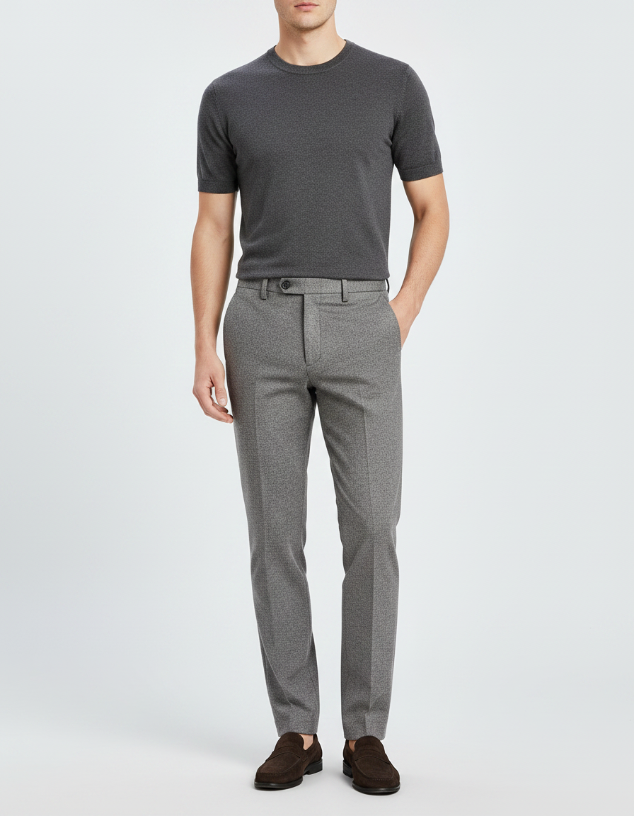 Pantalon Gris Texturé Slim Business Homme Laine Élégant