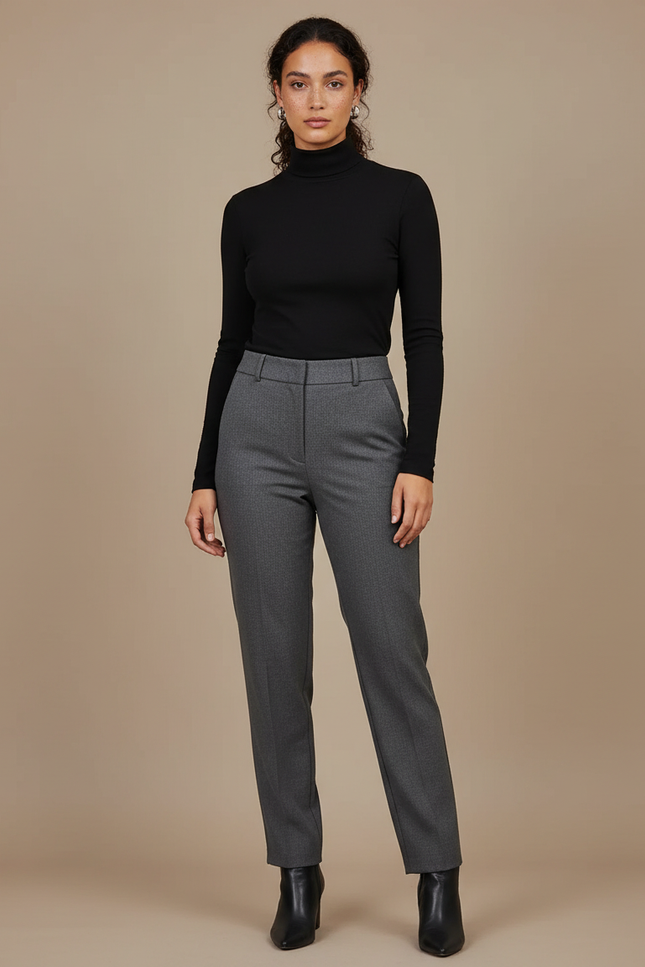 Pantalon Gris Habillé Taille Haute Slim Femme - Gabardine