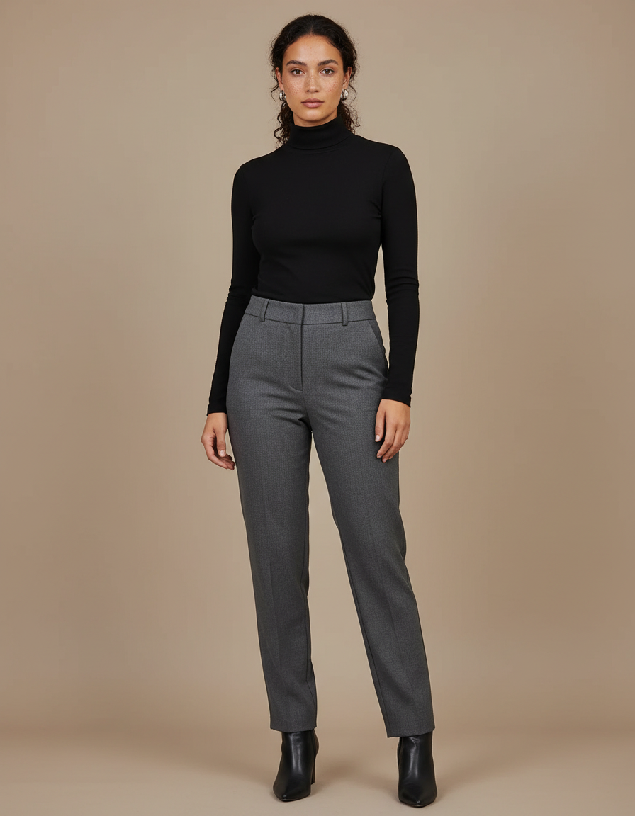 Pantalon Gris Habillé Taille Haute Slim Femme - Gabardine