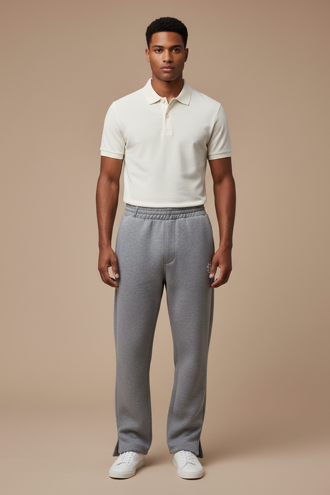 Pantalon Gris Droit Décontracté Molletonné Homme