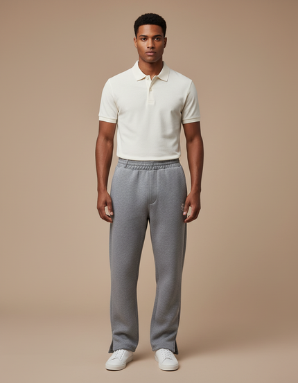 Pantalon Gris Droit Décontracté Molletonné Homme