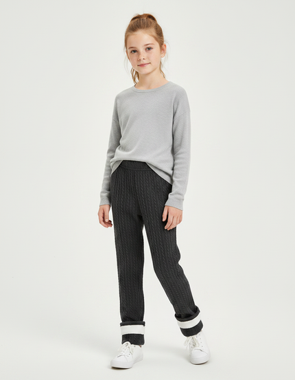 Pantalon Gris Tressé Élastique Chaud Enfant Fille - Maille