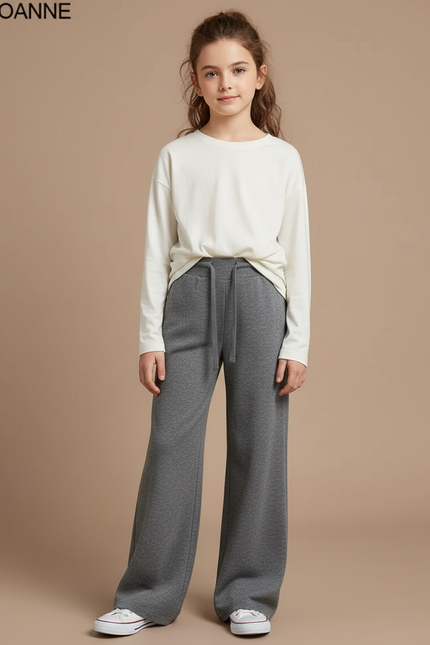 Pantalon Gris Ample Décontracté Confortable Cordon Enfant - Molleton