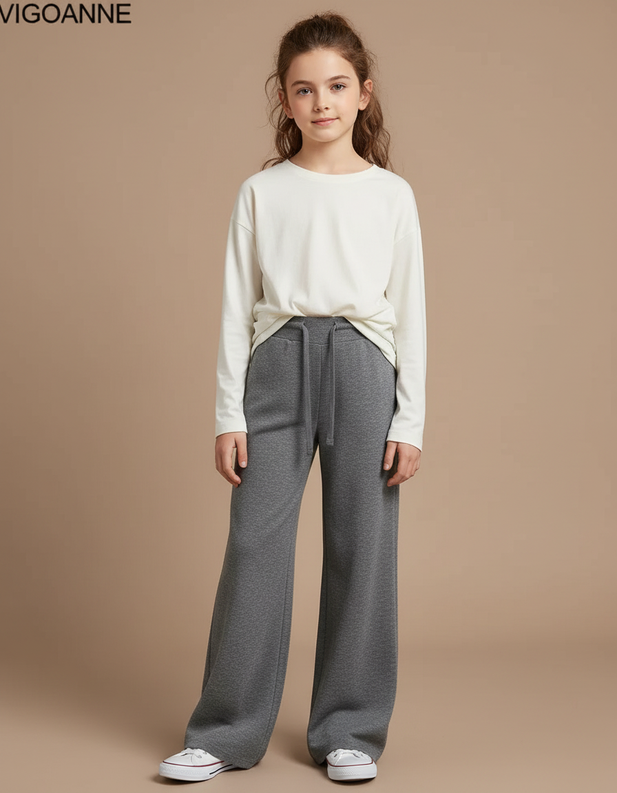 Pantalon Gris Ample Décontracté Confortable Cordon Enfant - Molleton