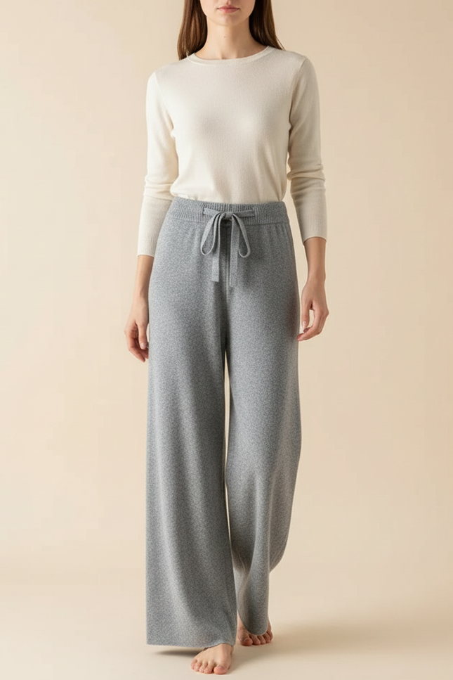 Pantalon Gris Tricoté Fluide Ample Confortable Femme - Maille