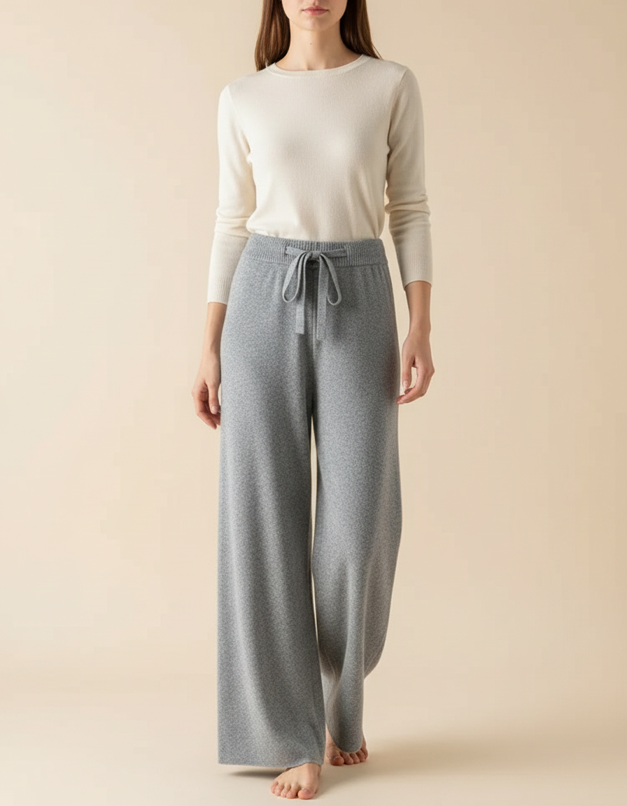 Pantalon Gris Tricoté Fluide Ample Confortable Femme - Maille