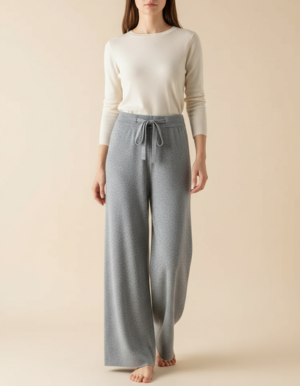 Pantalon Gris Tricoté Fluide Ample Confortable Femme - Maille