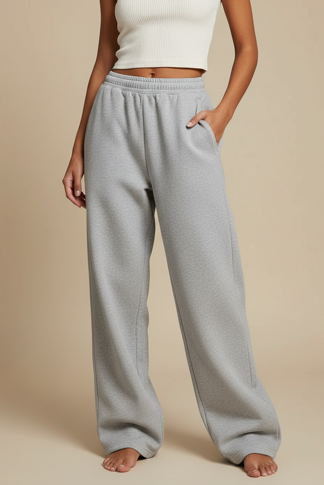 Pantalon Gris Ample Décontracté Confortable Molletonné Femme