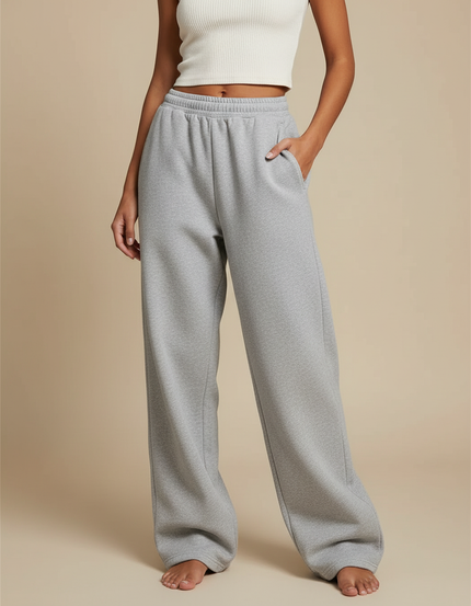 Pantalon Gris Ample Décontracté Confortable Molletonné Femme