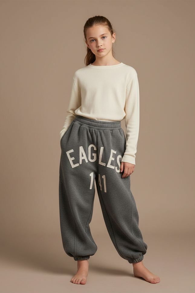 Pantalon Gris Molletonné Imprimé Lettres Ample Enfant