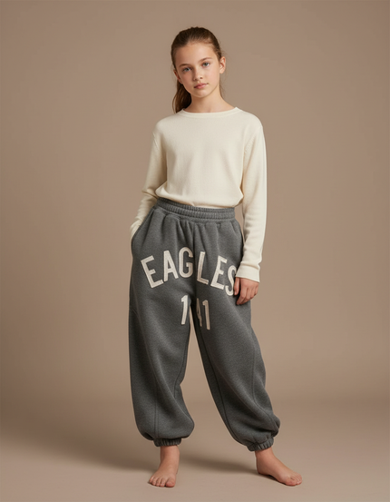 Pantalon Gris Molletonné Imprimé Lettres Ample Enfant