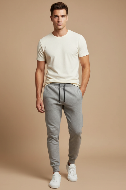 Pantalon Gris Jogging Sport Décontracté Homme Slim - Molleton