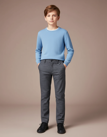 Pantalon Gris Carreaux Droit Décontracté Garçon - Laine