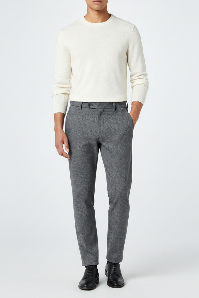 Pantalon Gris Motif Discret Coupe Droite Homme - Laine