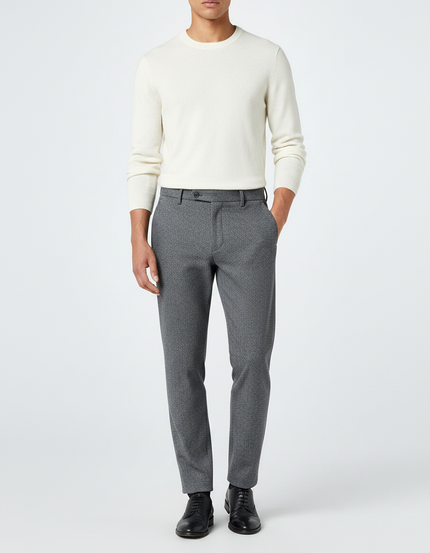 Pantalon Gris Motif Discret Coupe Droite Homme - Laine