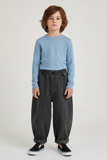 Pantalon Gris Ample Denim Garçon Décontracté - Jean