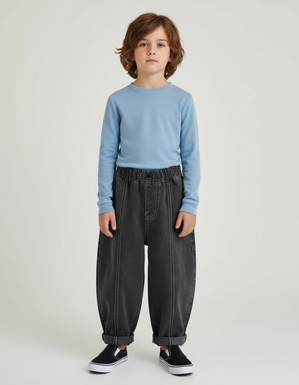 Pantalon Gris Ample Denim Garçon Décontracté - Jean