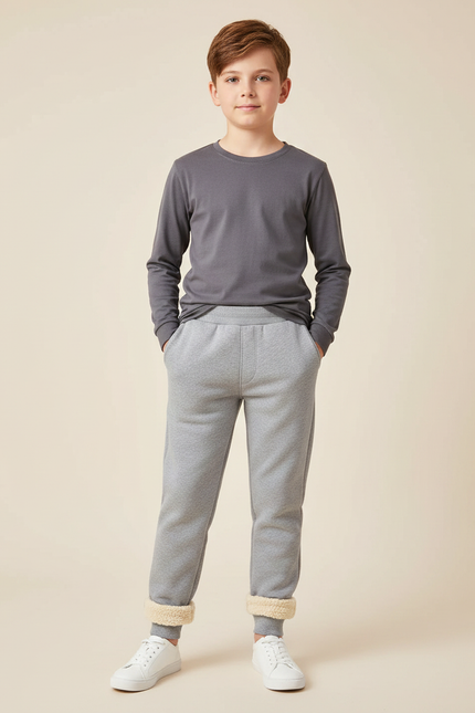 Pantalon Gris Molletonné Doublure Polaire Enfant Confortable