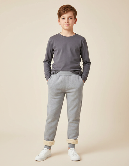 Pantalon Gris Molletonné Doublure Polaire Enfant Confortable