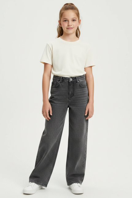 Pantalon Gris Large Décontracté Denim Fille - Jean