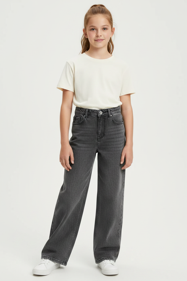Pantalon Gris Large Décontracté Denim Fille - Jean