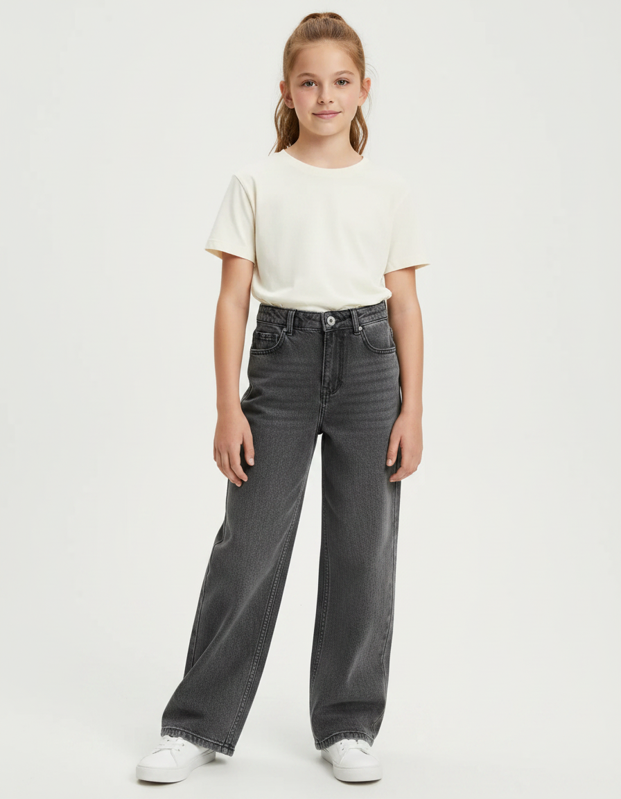 Pantalon Gris Large Décontracté Denim Fille - Jean