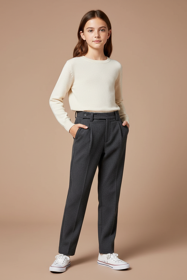 Pantalon Gris Droit Laine Décontracté Élégant Enfant