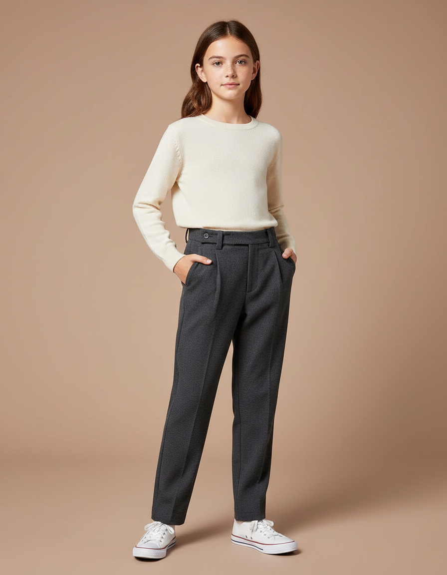 Pantalon Gris Droit Laine Décontracté Élégant Enfant