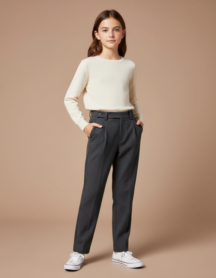 Pantalon Gris Droit Laine Décontracté Élégant Enfant