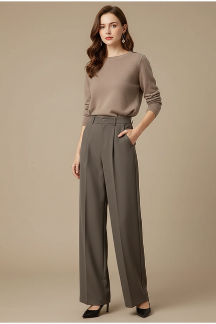 Pantalon Large Gris Foncé - Kaki Polyester