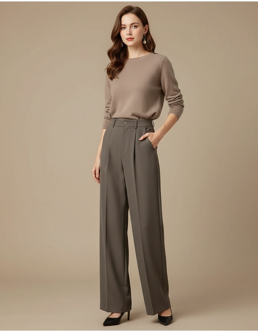 Pantalon Large Gris Foncé - Kaki Polyester