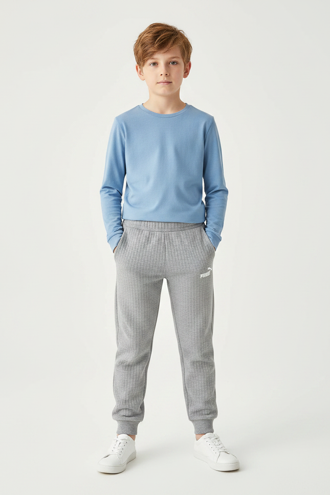 Pantalon Gris Côtelé Confortable Décontracté Enfant Puma - Cordé