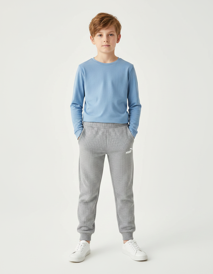 Pantalon Gris Côtelé Confortable Décontracté Enfant Puma - Cordé