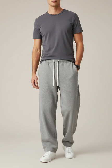 Pantalon Gris Homme Molletonné Ample Cordon Décontracté