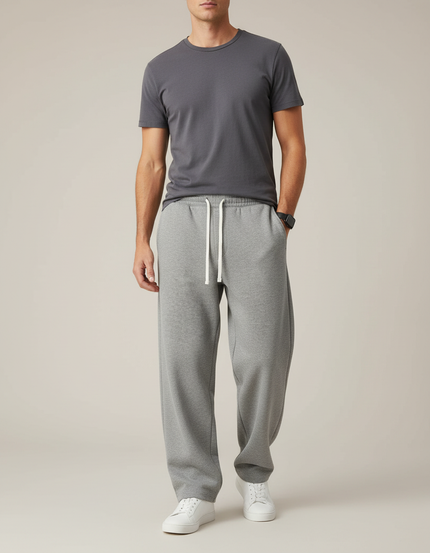 Pantalon Gris Homme Molletonné Ample Cordon Décontracté