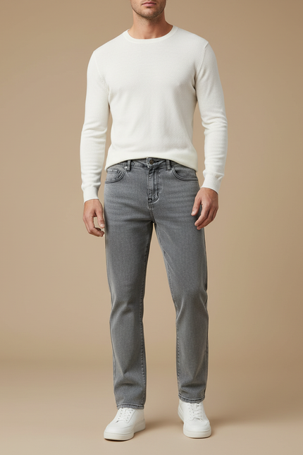 Pantalon Gris Slim Homme Décontracté Non-Stretch - Jean
