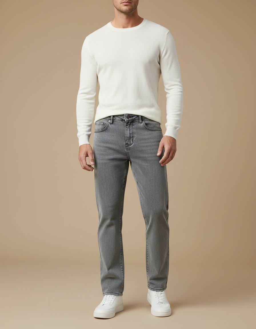 Pantalon Gris Slim Homme Décontracté Non-Stretch - Jean