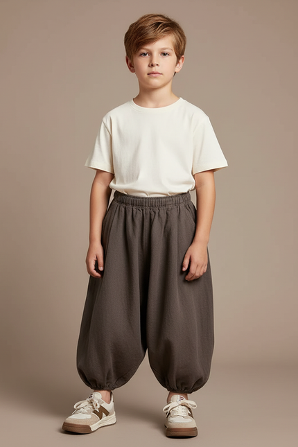 Pantalon Gris Ample Coton Décontracté Enfant - Molleton