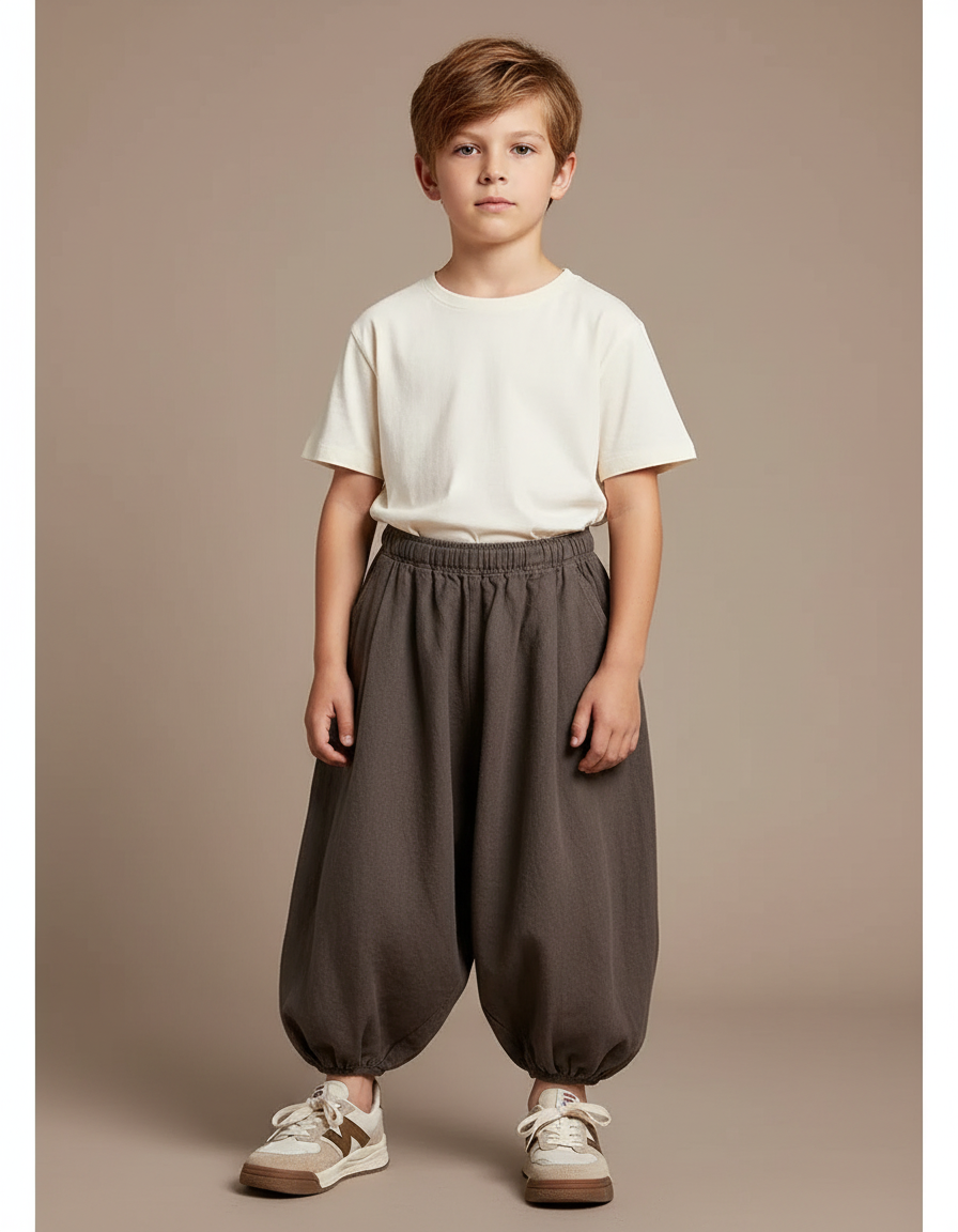 Pantalon Gris Ample Coton Décontracté Enfant - Molleton
