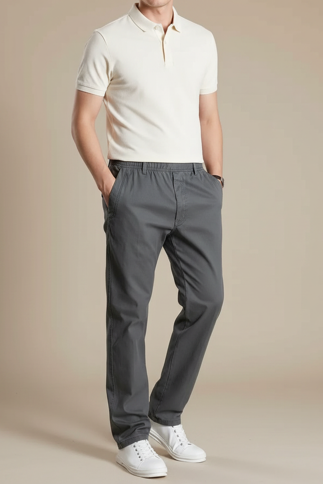 Pantalon Gris Coton Droit Décontracté Homme
