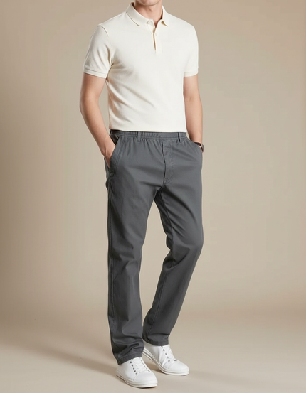 Pantalon Gris Coton Droit Décontracté Homme
