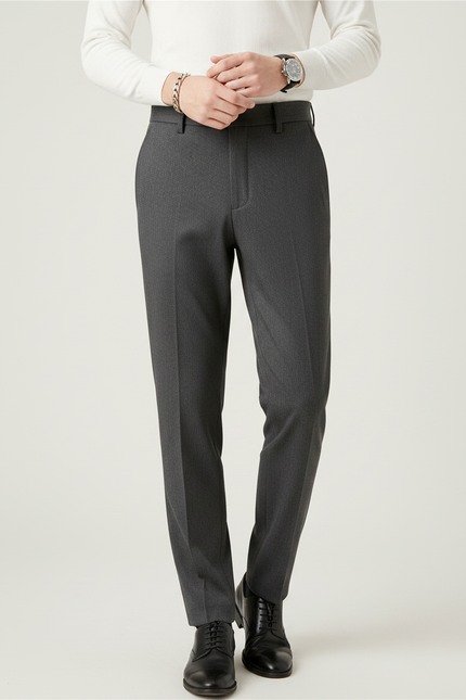 Pantalon Gris Homme Droit Élégant Business Formel - Gabardine
