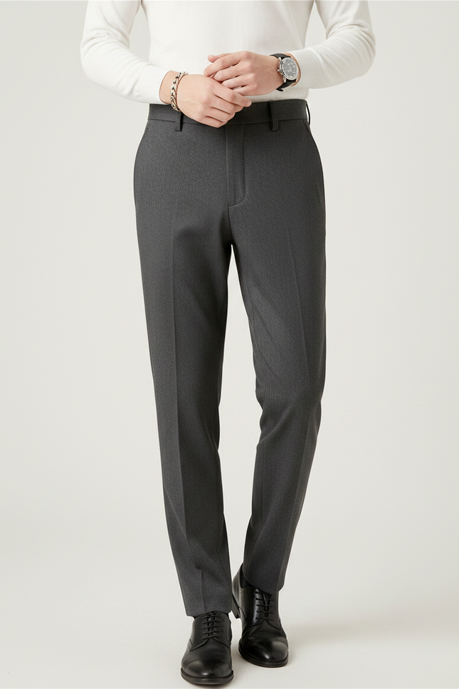 Pantalon Gris Homme Droit Élégant Business Formel - Gabardine