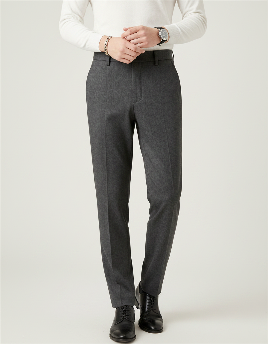 Pantalon Gris Homme Droit Élégant Business Formel - Gabardine