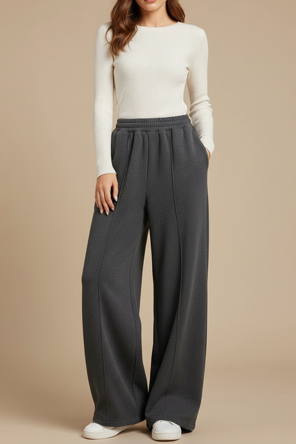 Pantalon Gris Ample Décontracté Molletonné Femmes Larges