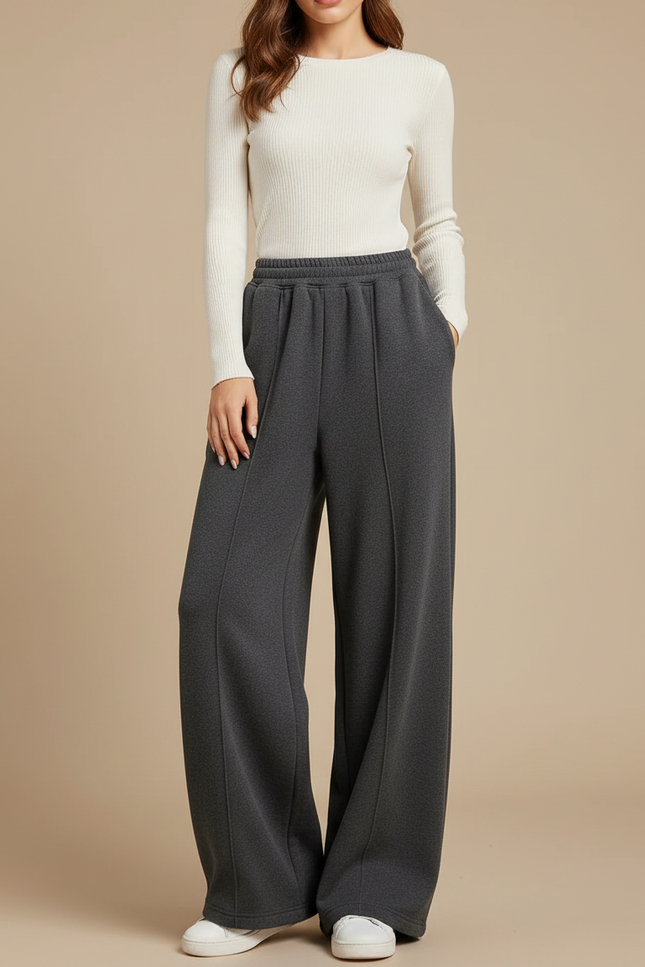 Pantalon Gris Ample Décontracté Molletonné Femmes Larges