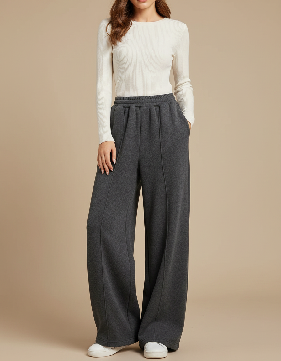 Pantalon Gris Ample Décontracté Molletonné Femmes Larges