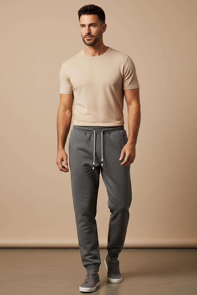 Pantalon Gris Jogging Cordon Décontracté Homme Molletonné